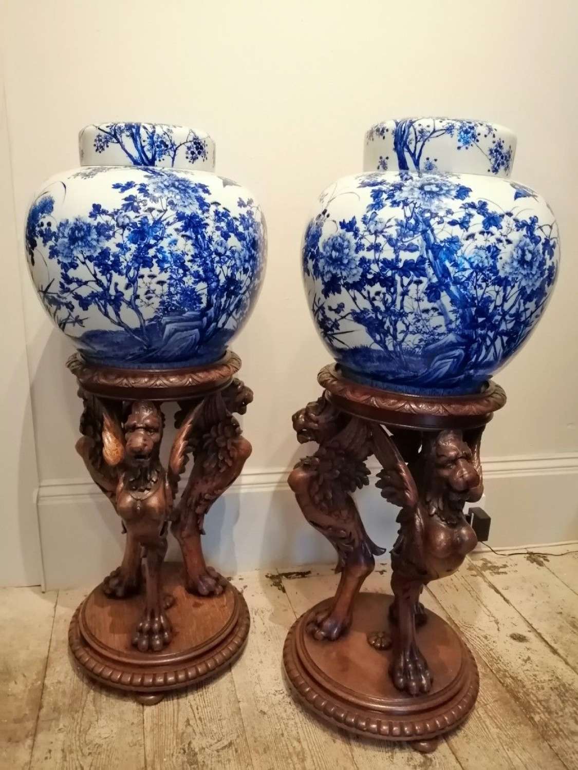 An Exceptional & Rare Pair Of Japanese Blue & White Ginger Jars