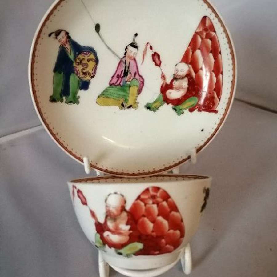 An Early Worcester Chinoiserie Tea Bowl & Saucer