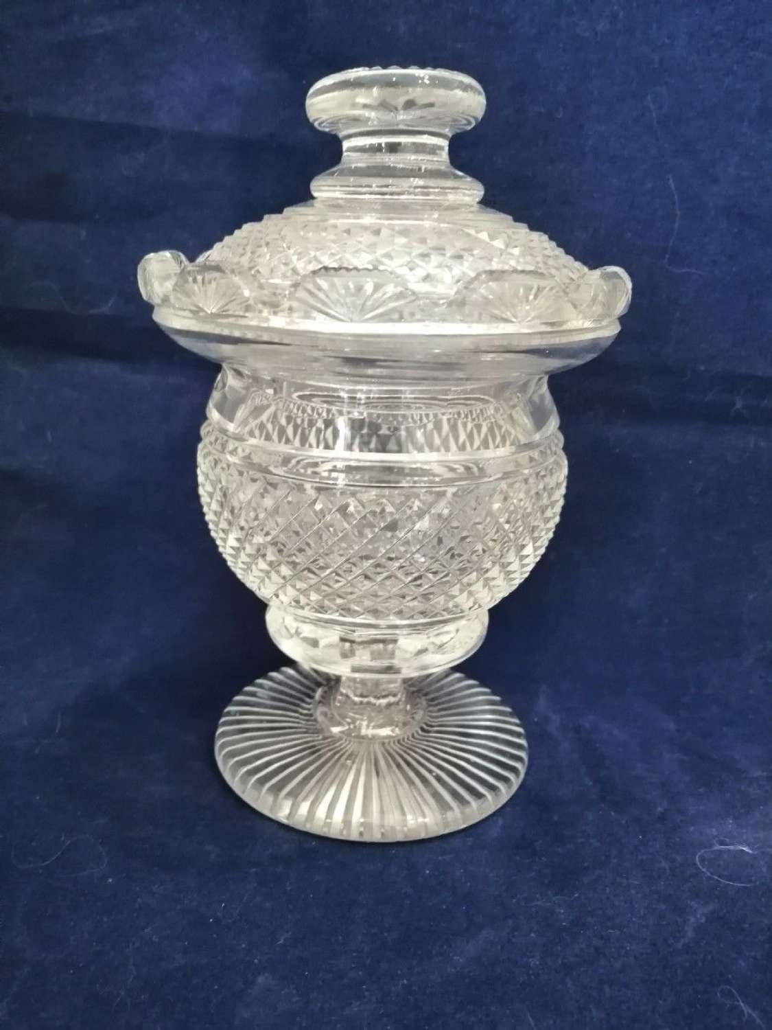 A Fine Quality Irish Regency Cut Glass Covered Honey Pot