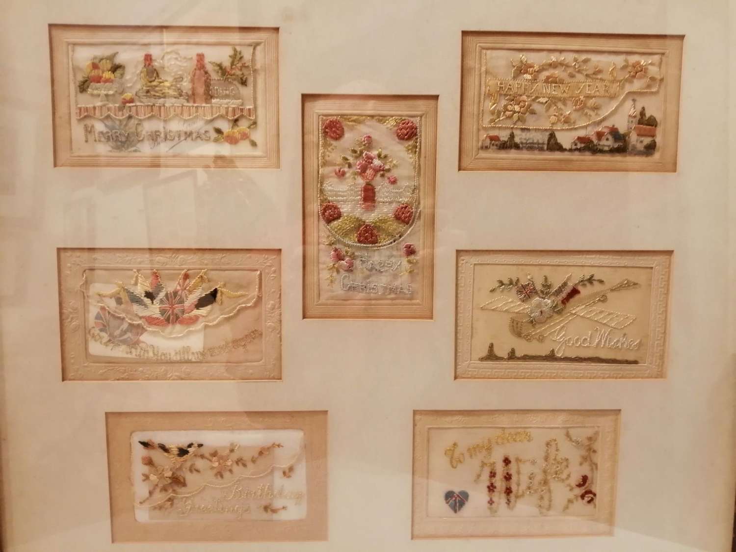 Seven Early 20th Century Embroidered Silk Greetings Cards