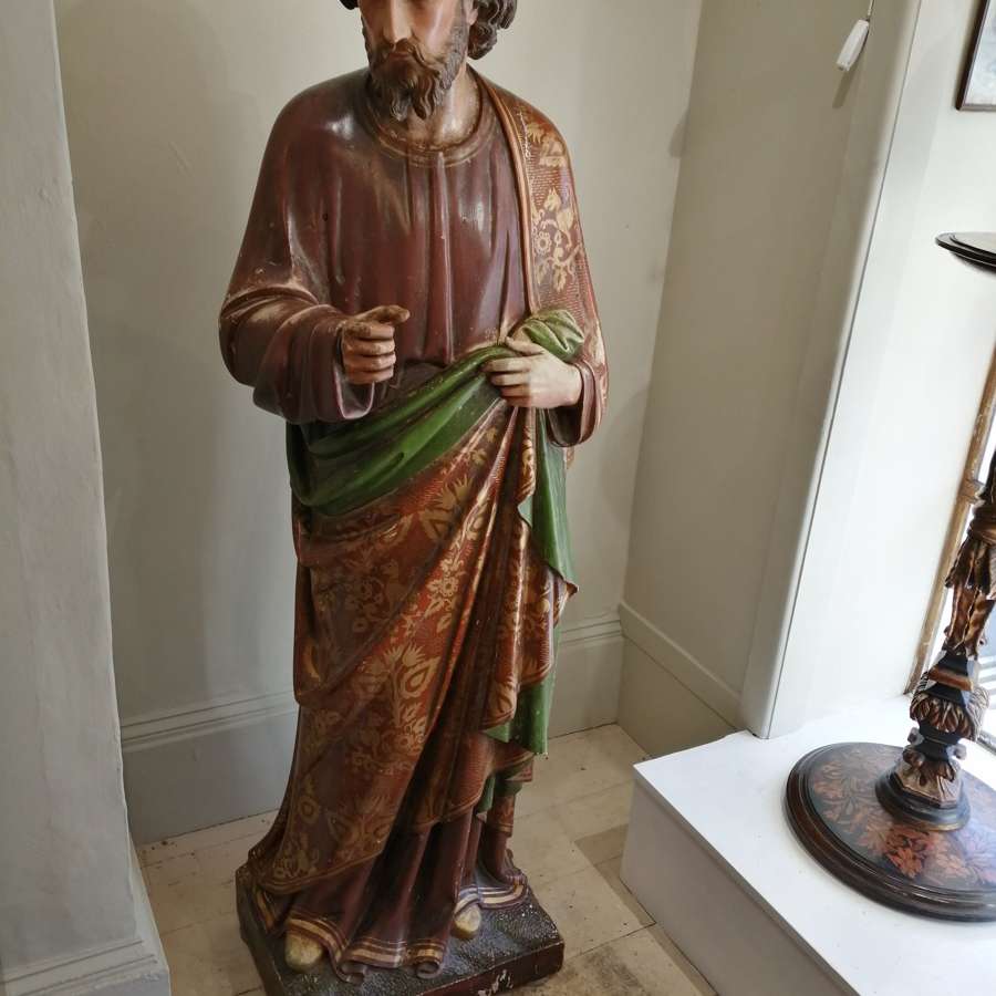 A Rare 18th Century Carved Wooden Polychrome Figure of Joseph