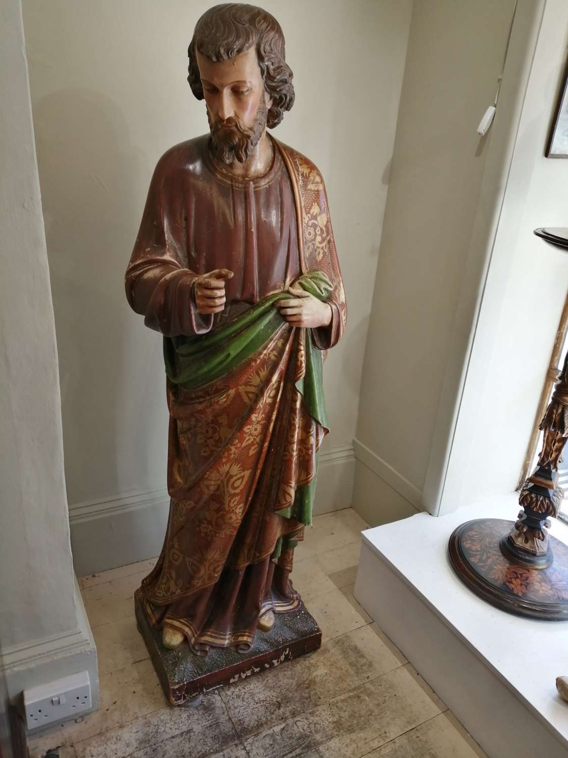 A Rare 18th Century Carved Wooden Polychrome Figure of Joseph