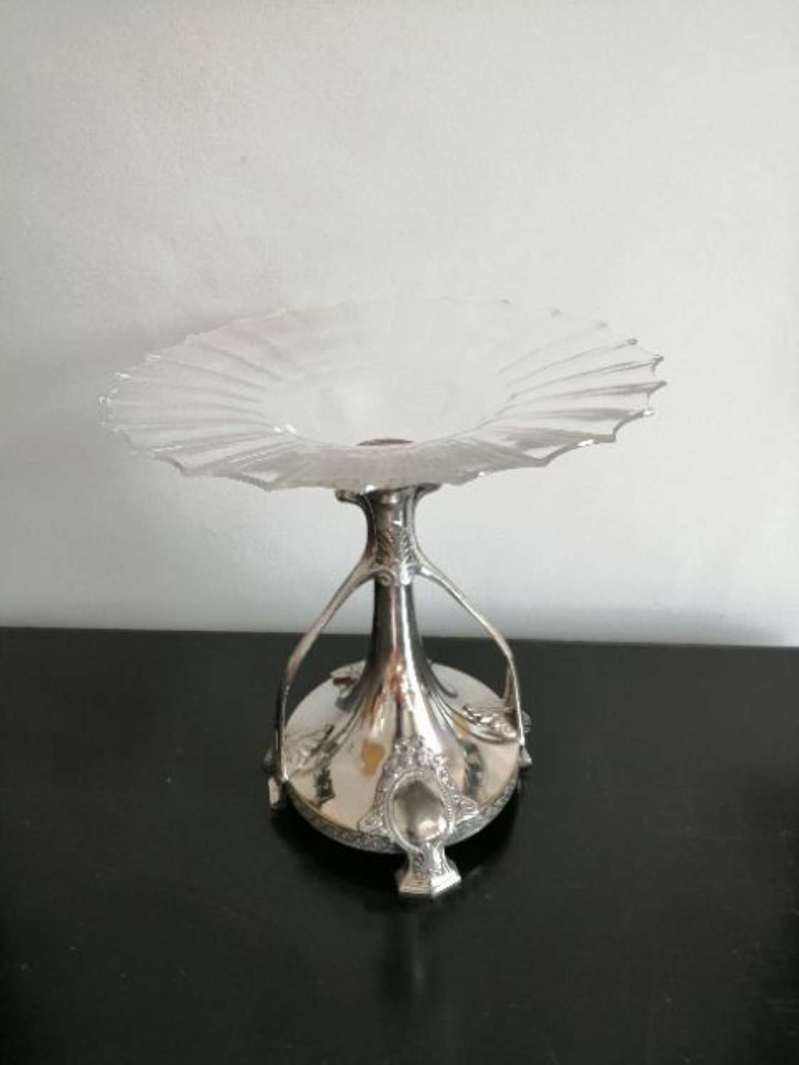 An Art Nouveau Silver Plated & Cut Glass Tazza