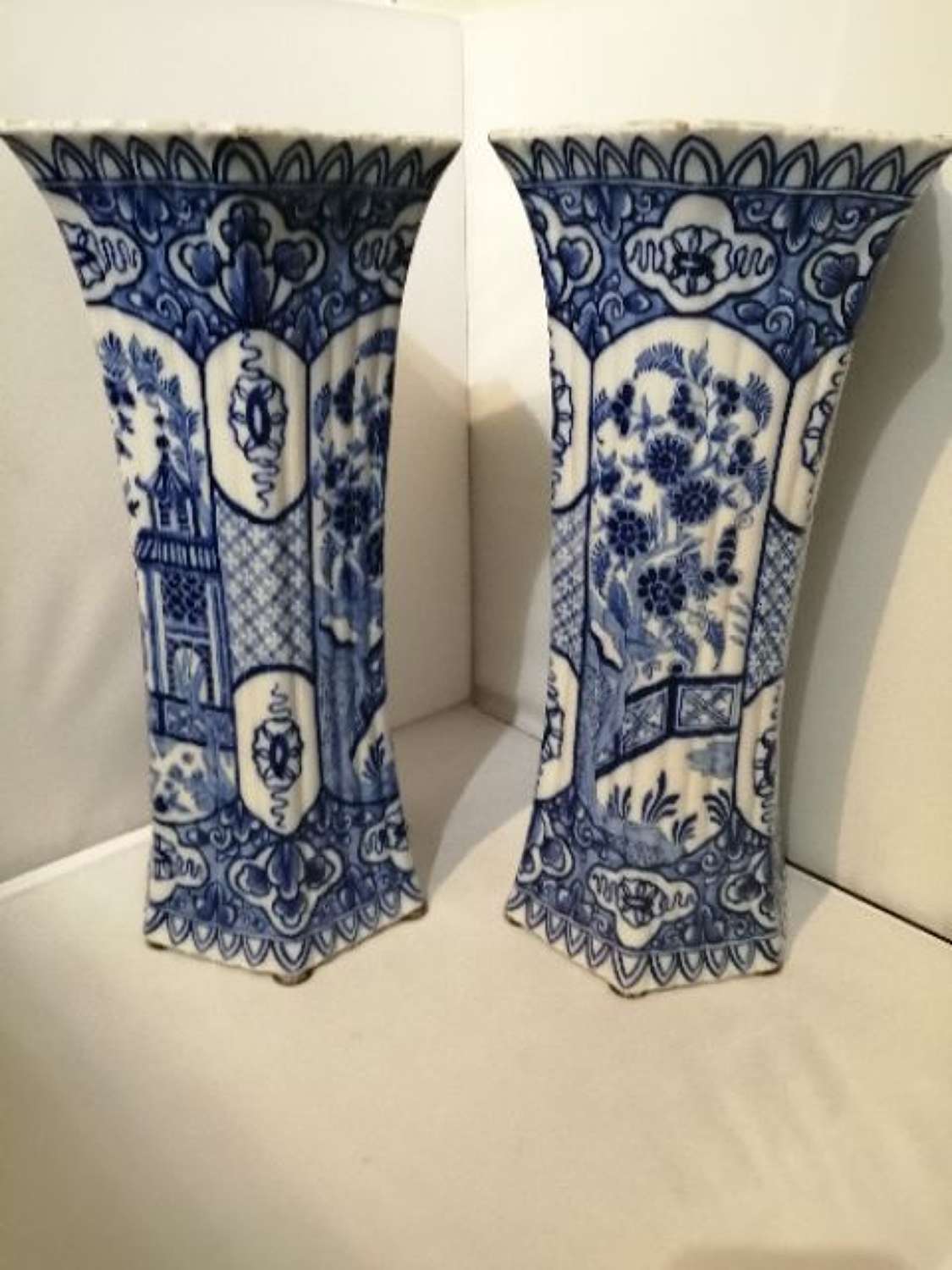 A Fine Quality Pair Of 19th Century Dutch Delft Blue & White Vases