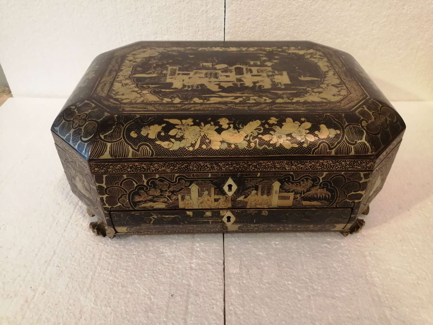 A 19th Century Chinese black and gold lacquer work Box