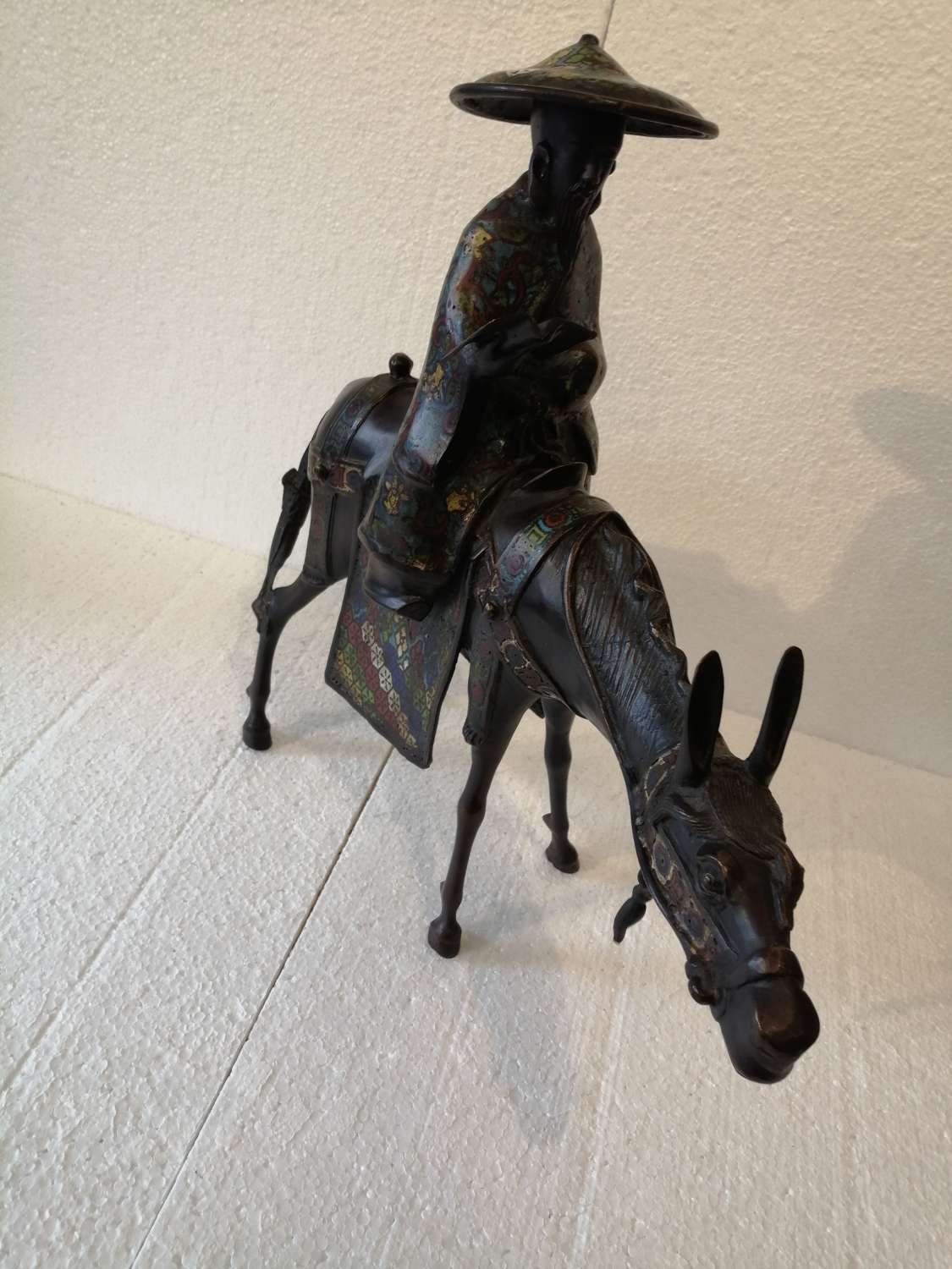 Chinese cloisonne  bronze of scholar on horseback