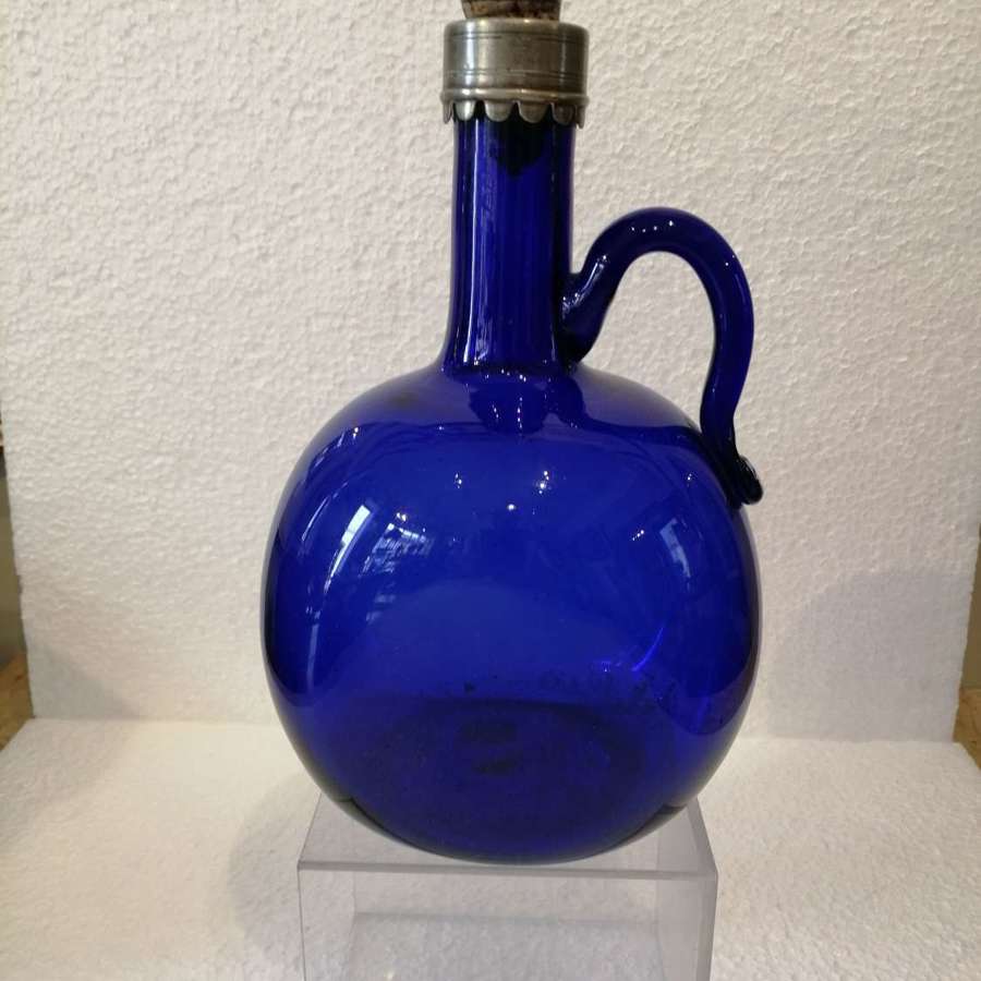 A lovely quality Bristol blue glass flagon/decanter