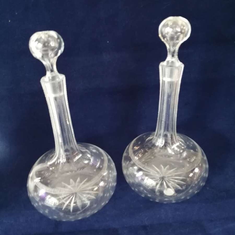 A lovely pair of ribbed decanters