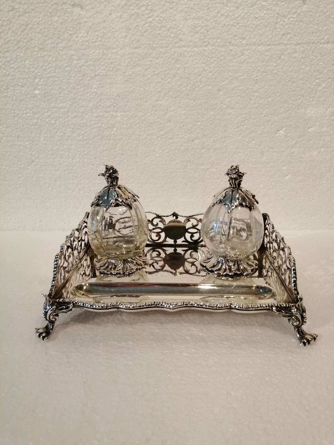 A fine quality 19th century silver inkstand