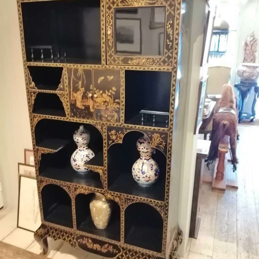 A stunning highly decorated Japanese black lacquered Shodana Cabinet