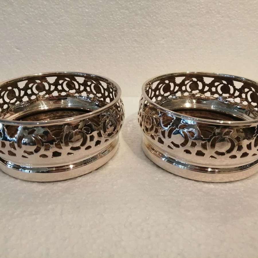 Pair of plated wine bottle coasters  C1830