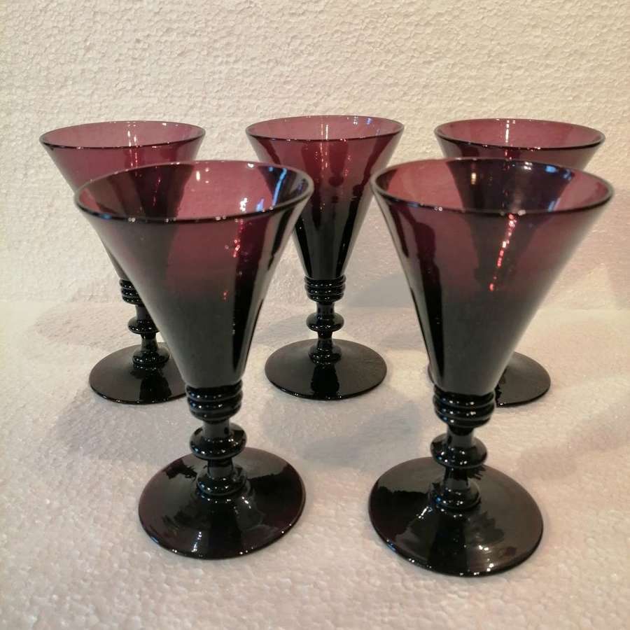 Five lovely 19th century amethyst wine glasses