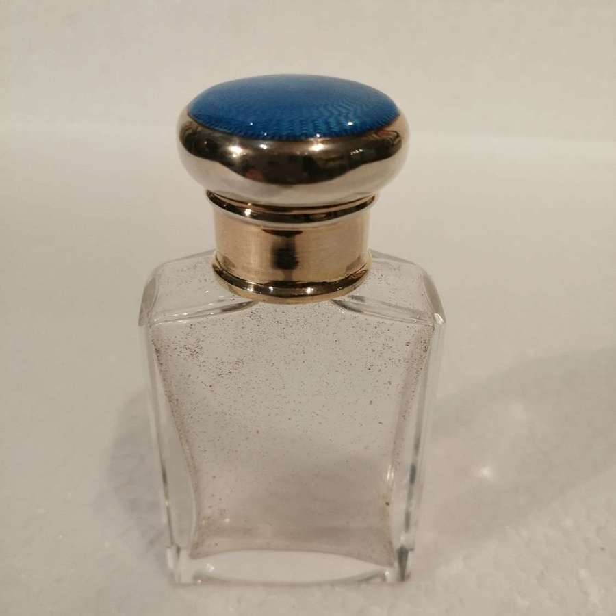Edwardian glass & silver guilloche enamel scent bottle