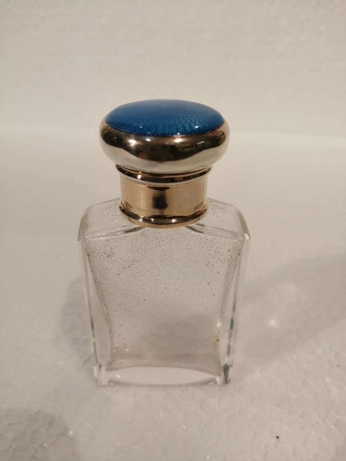 Edwardian glass & silver guilloche enamel scent bottle