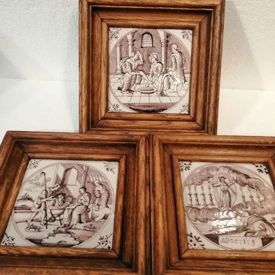 Three framed 18th century Dutch tiles