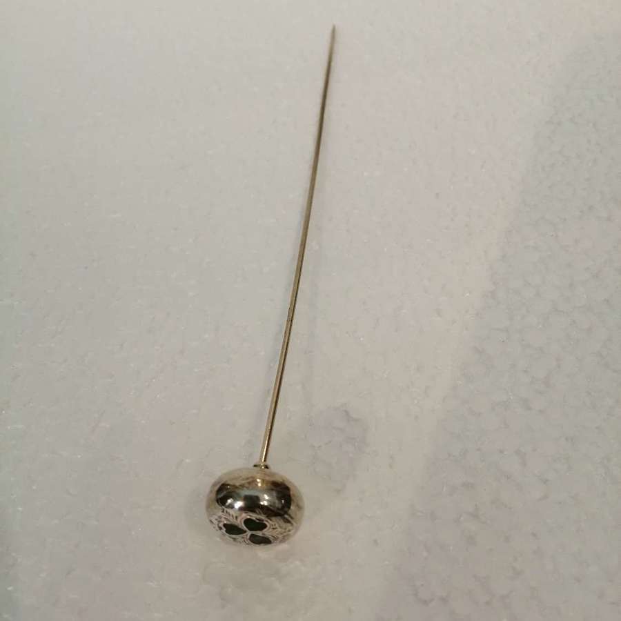 Silver hatpin with inset Connemara marble