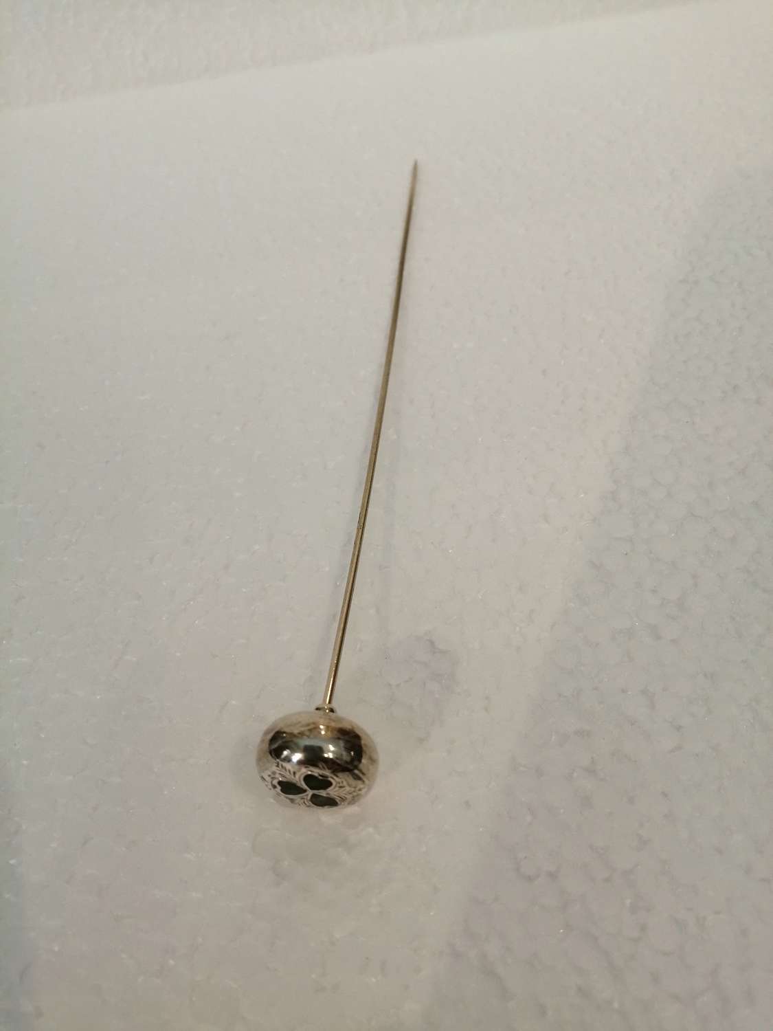 Silver hatpin with inset Connemara marble