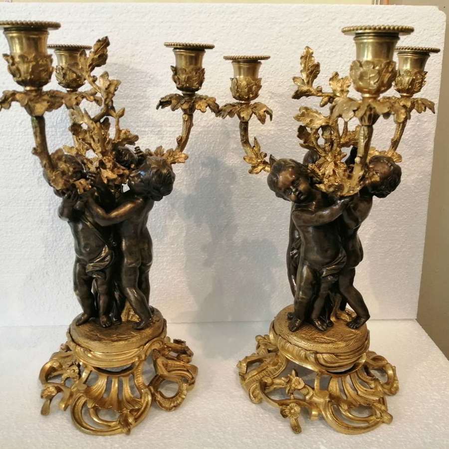 A lovely pair of French 19th century bronze & ormulu candelabra