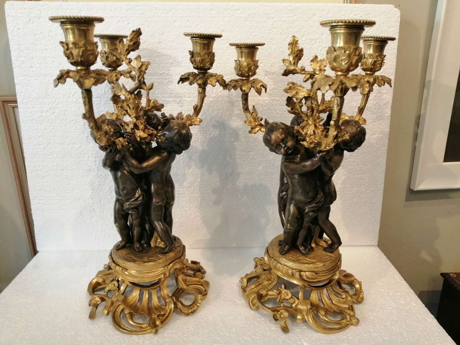 A lovely pair of French 19th century bronze & ormulu candelabra