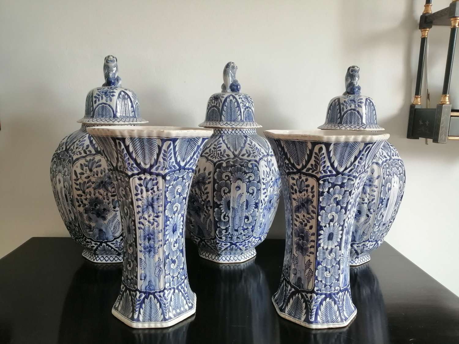An impressive suite of Dutch Delft blue and white vases