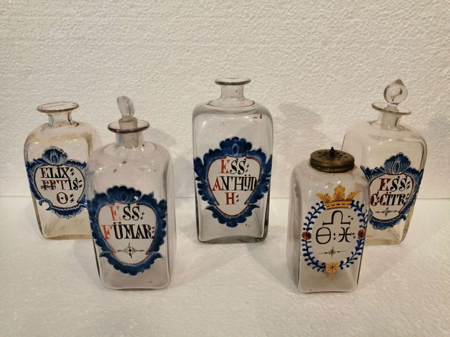 A group of 18th century apothecary bottles