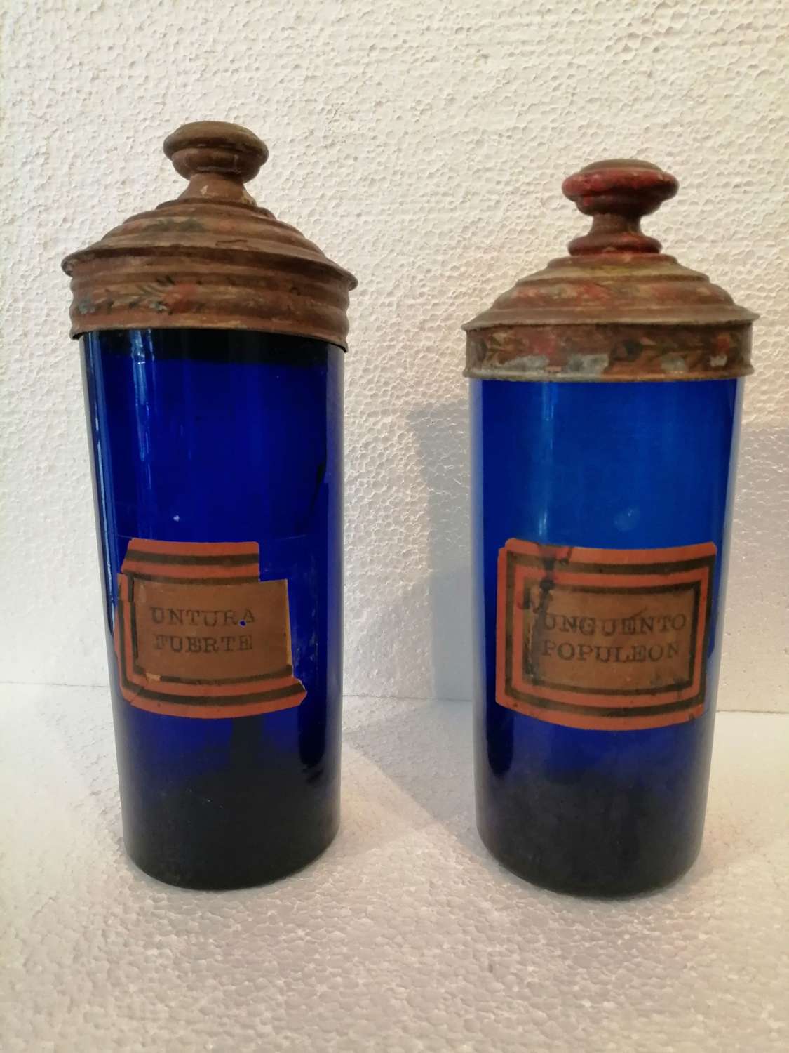 A pair of Spanish blue glass pharmacy jars