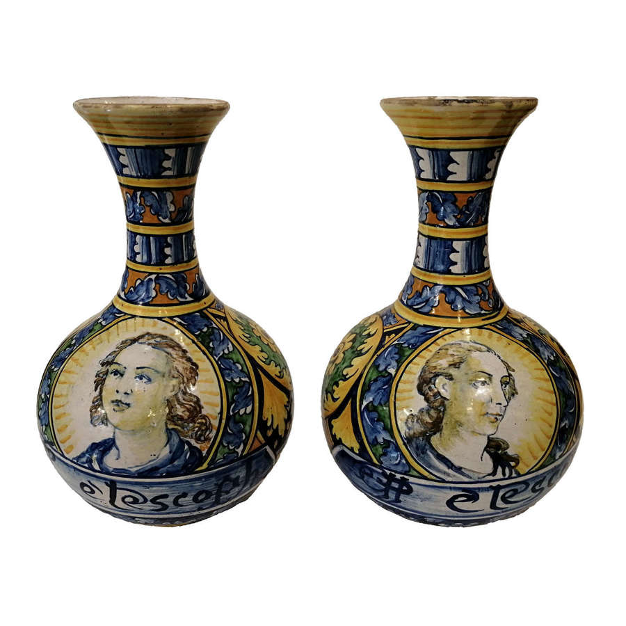 Pair of 19th century Italian maiolica drug bottles