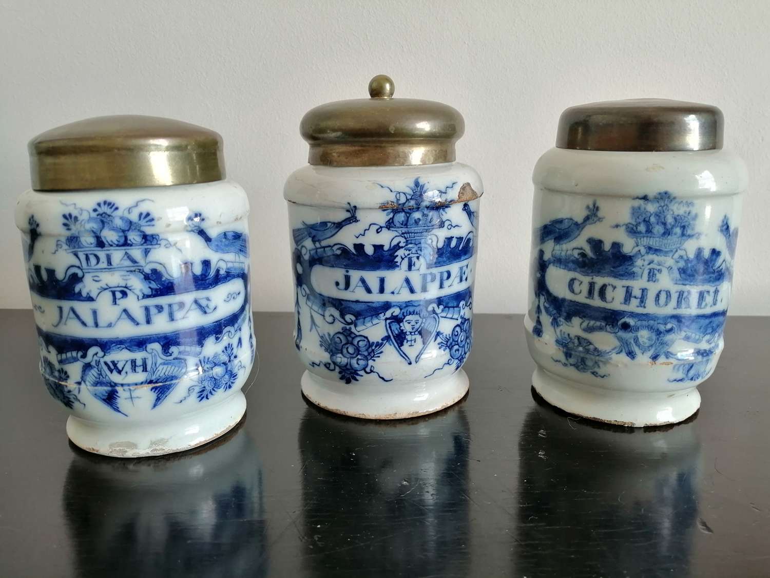 A group of 3 18th century Dutch Delft drug jars