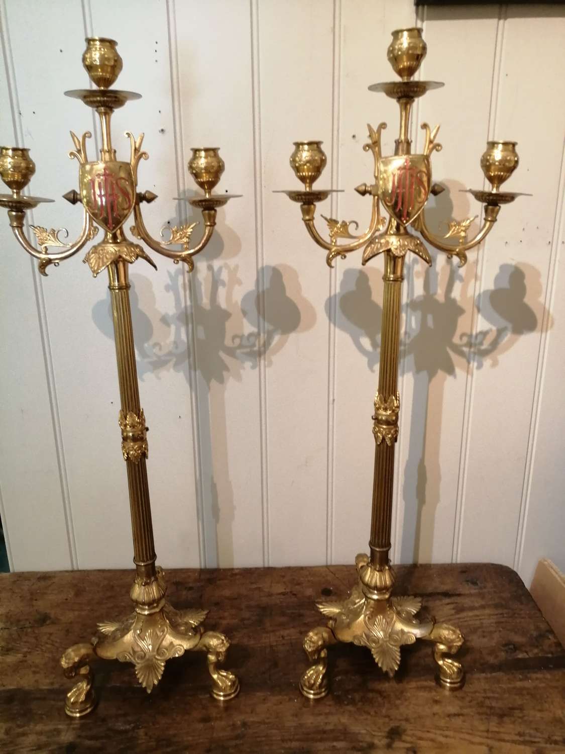 A stunning pair of 19th century Ecclesiastical candlesticks