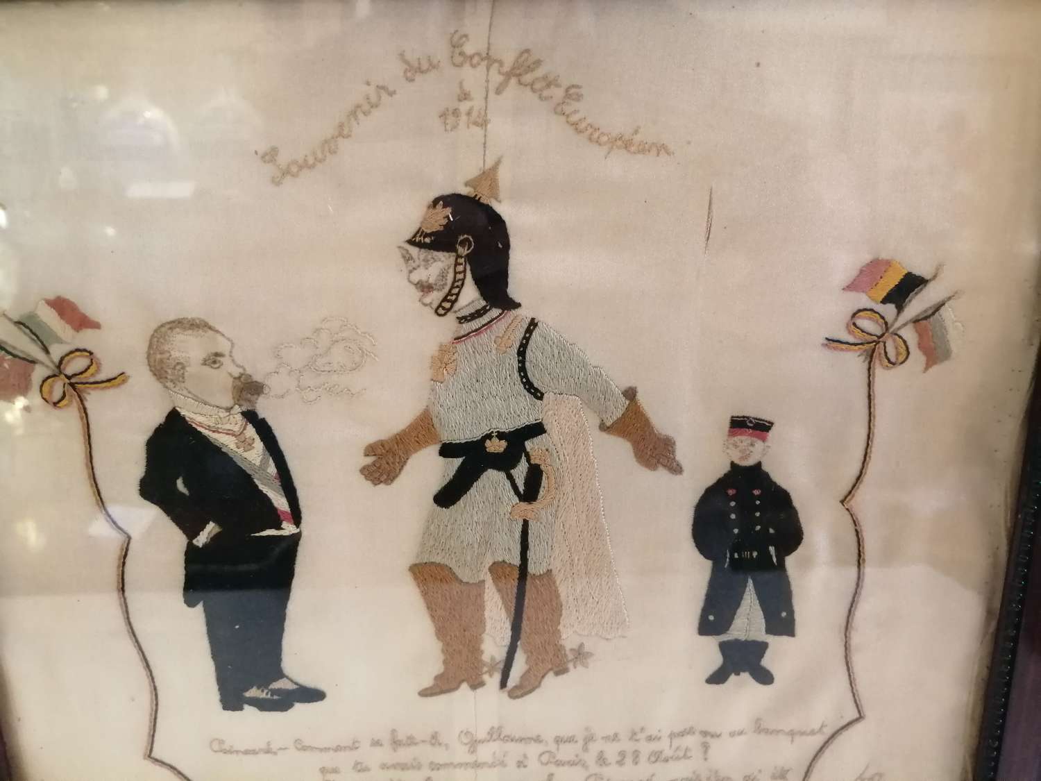 An unusual military interest silk work picture