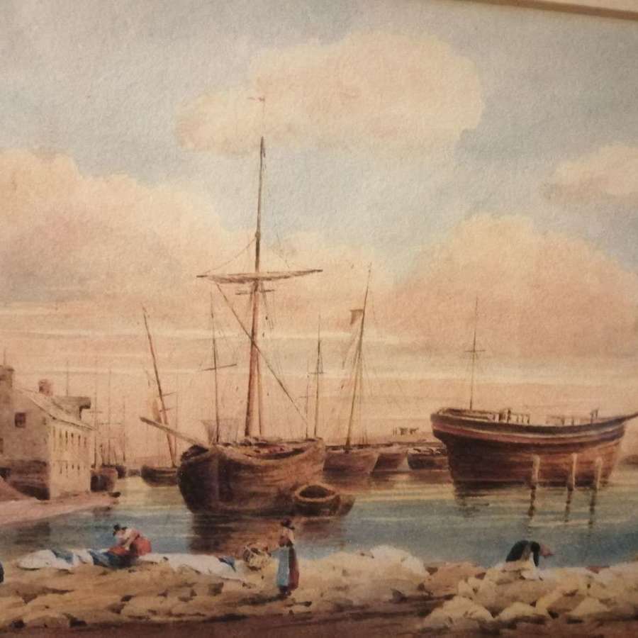 Regency watercolour of Aberystwyth harbour