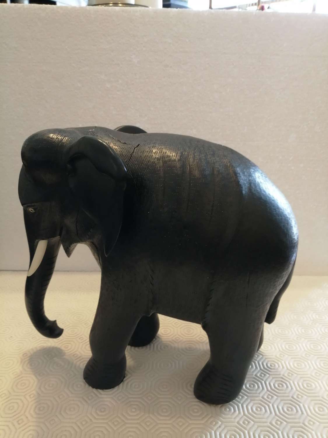 A carved ebony figure of an Indian elephant