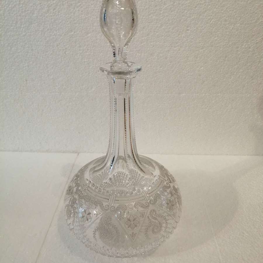A beautiful F & C Osler engraved & ribbed cut glass decanter