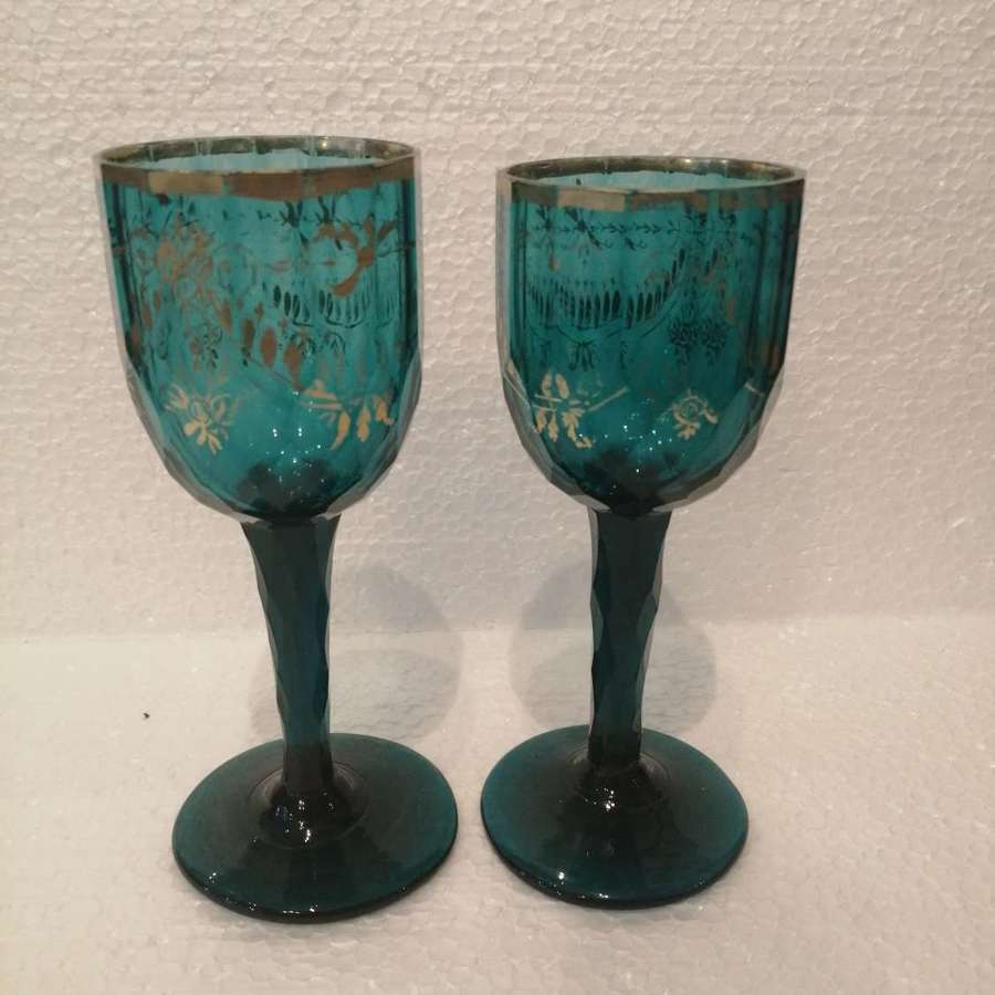 A pair of Late Georgian Bohemian wine glasses