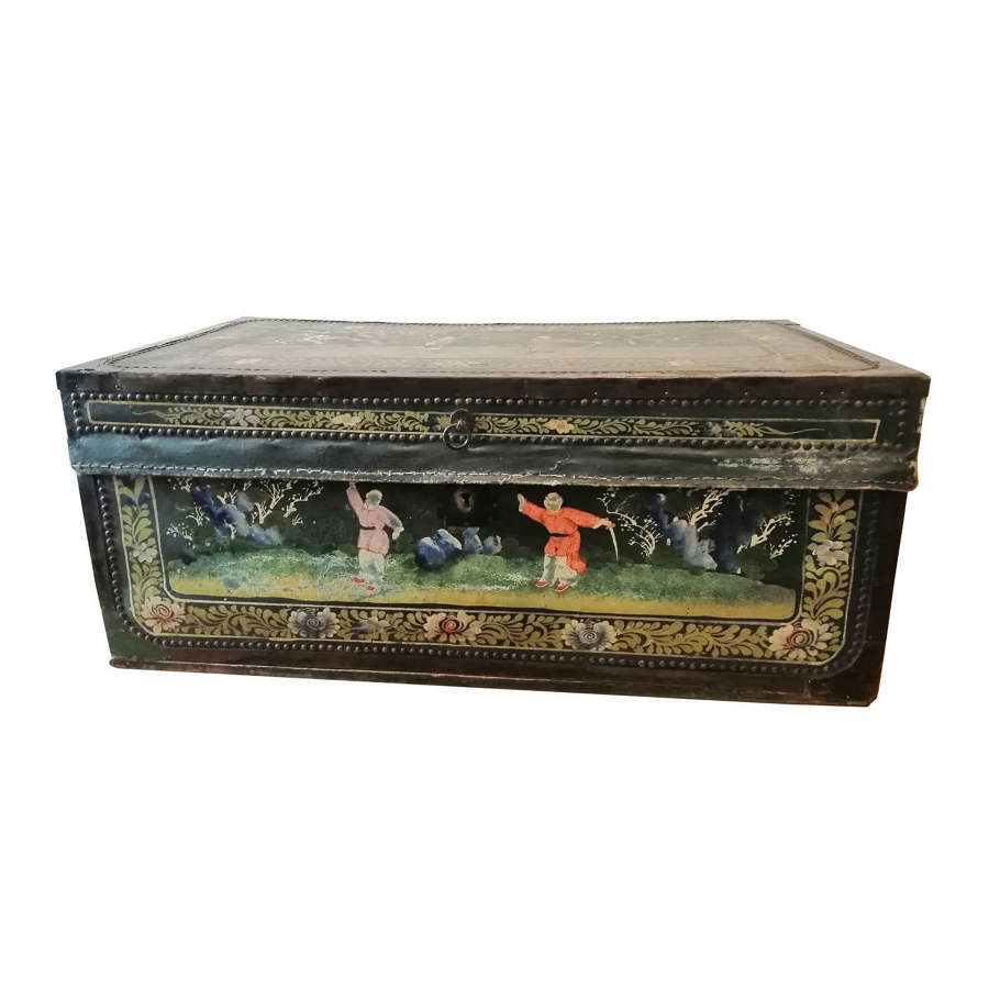 An early 19th century Chinese painted camphor wood trunk