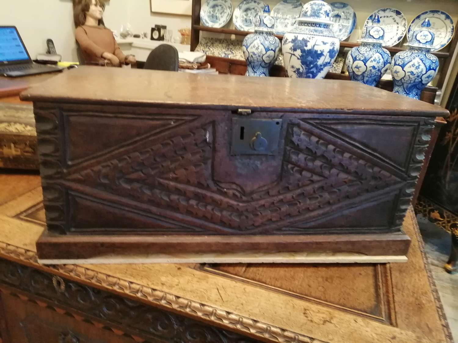 A 17th century carved oak bible box