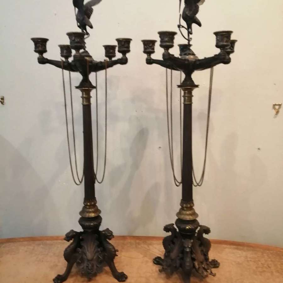 A fine pair of French Regency period tall candelabra