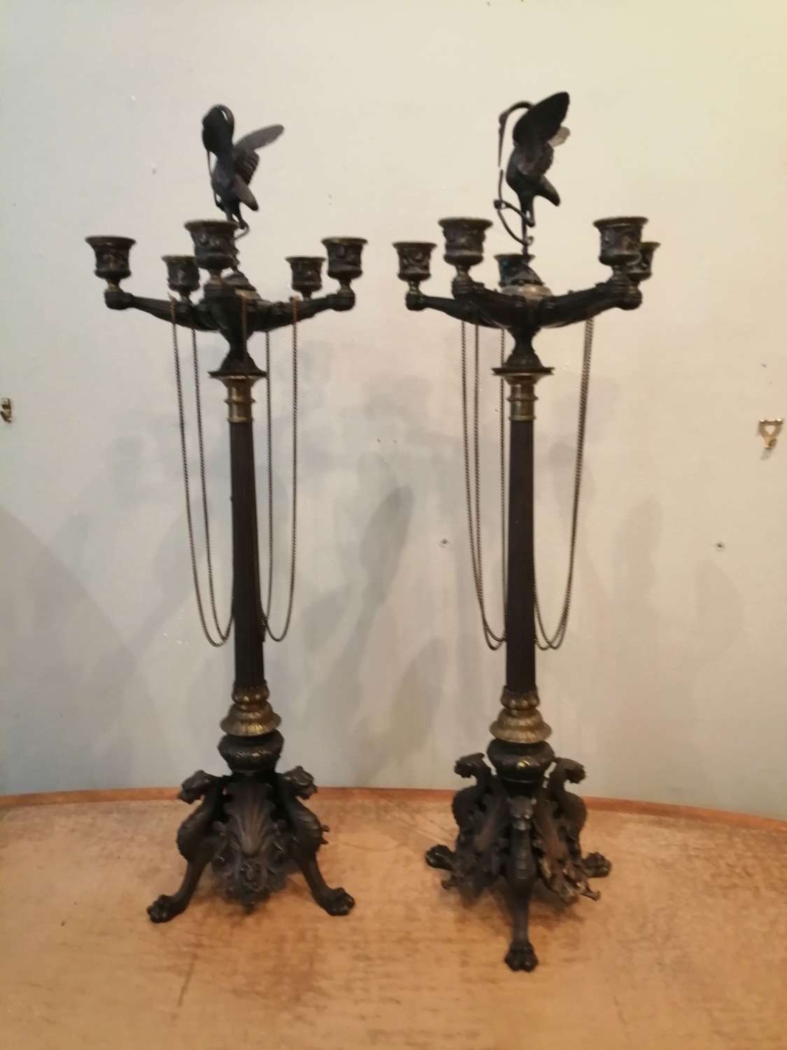 A fine pair of French Regency period tall candelabra