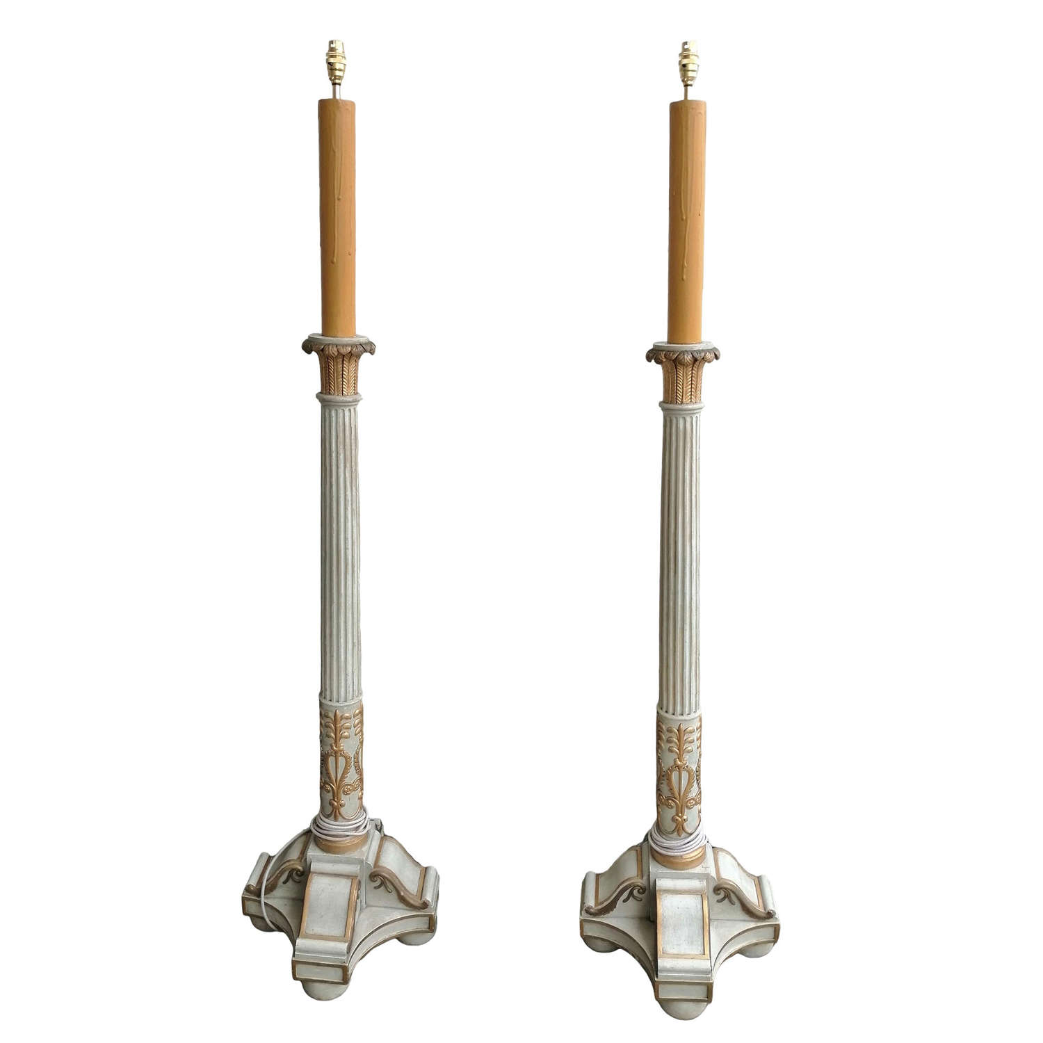 A stunning pair of 19th century French painted standard lamps