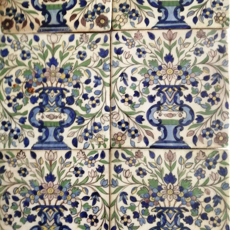 A set of six Moorish or William de Morgan style tiles