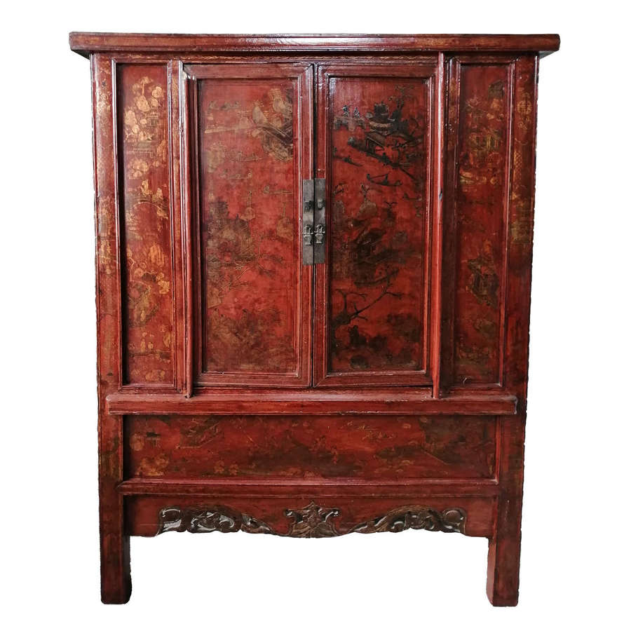 An 18th-century Chinese two-door red lacquered cabinet