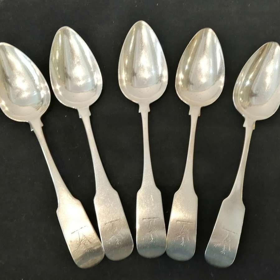 A fine quality set of five 18th century Irish silver spoons